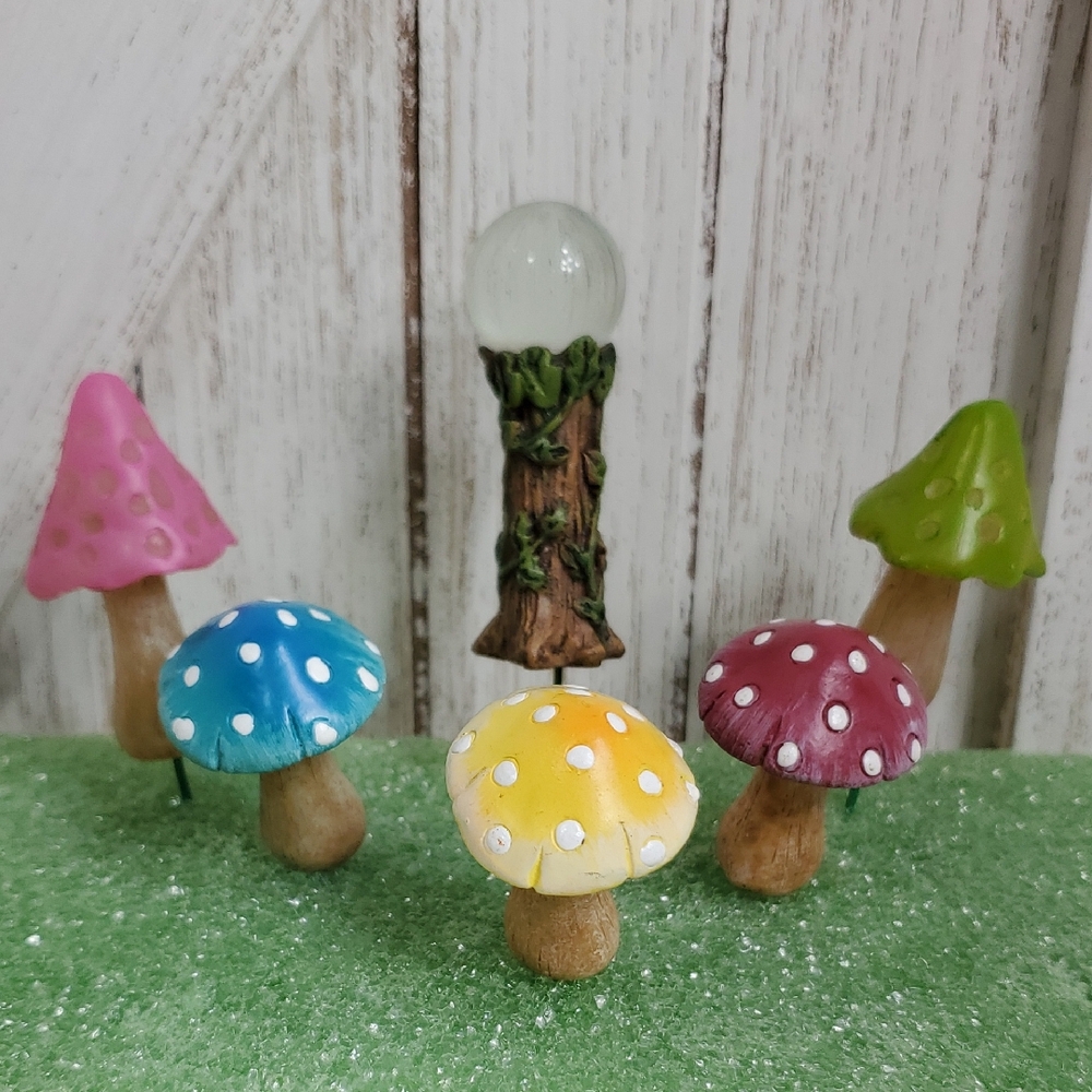 Miniature Colorful Mushroom Pick Figurines Cake Plant Fairy Garden Decor